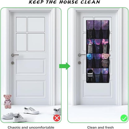 Galaxies Over Door Organizer Bathroom Mesh Fabric Cat Over The Door Shoe Organizer Space Saving Butterflies Wall Hanging Storage for Living Room