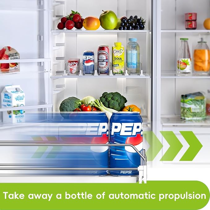 Soda Can Dispenser for Refrigerator,Self-Pushing Drink Organizer for Fridge, Width Adjustable Fridge Organization, Beer Pop Can Water Bottle Drink Dispenser for Fridge (15.1"D) White (5 Row, White)