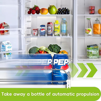 Soda Can Dispenser for Refrigerator,Self-Pushing Drink Organizer for Fridge, Width Adjustable Fridge Organization, Beer Pop Can Water Bottle Drink Dispenser for Fridge (15.1"D) White (5 Row, White)