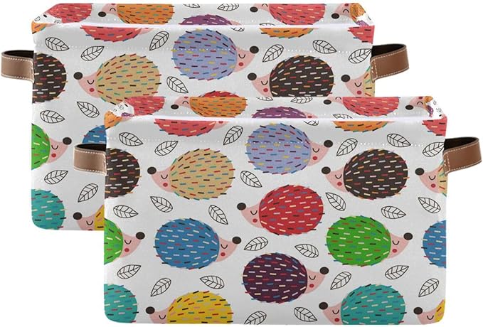 YETTASBIN Cute Hedgehog Storage Basket 1pc, Large Collapsible Toys Clothes Organizer, Durable Canvas Storage Bin with Handle for Shelves Closet Laundry Home Office Decor
