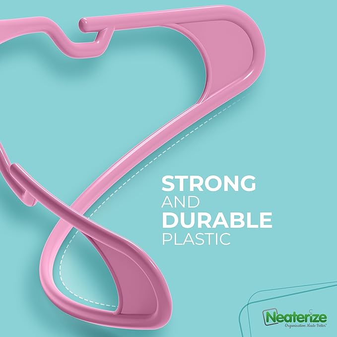 NEATERIZE Clothes Hangers Plastic 50 Pack for Adults - Plastic Hangers, The Perfect Coat Hanger and Space Saving Clothes Hangers for Closet, Percheros Ganchos para Colgar Ropa Hangars - Pink Hangers