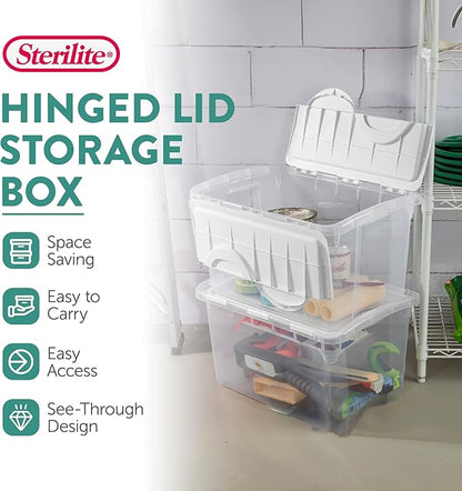 Sterilite 12 Pack Hinged Lid Storage Box, Stackable Organizing Container Bins, 4 Quart, Clear
