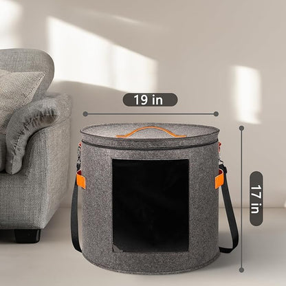 kushon Oversized Hat Storage Box for Women & Men，19" D x 17" H Cowboy Hat Boxes with 1 Wood Hook Felt travel Round Hat Organizer Box with Dustproof Lid (Gray)