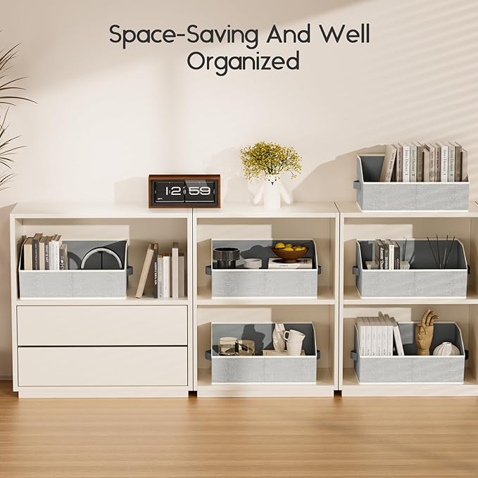 Homsorout Large Closet Organizers and Storage Bins - 6 Pack Trapezoid Storage Baskets for Shelves, Foldable Fabric Baskets with Handles Ideal for Closet, Basket, Wardrobe and Shelf Storage, Light Grey