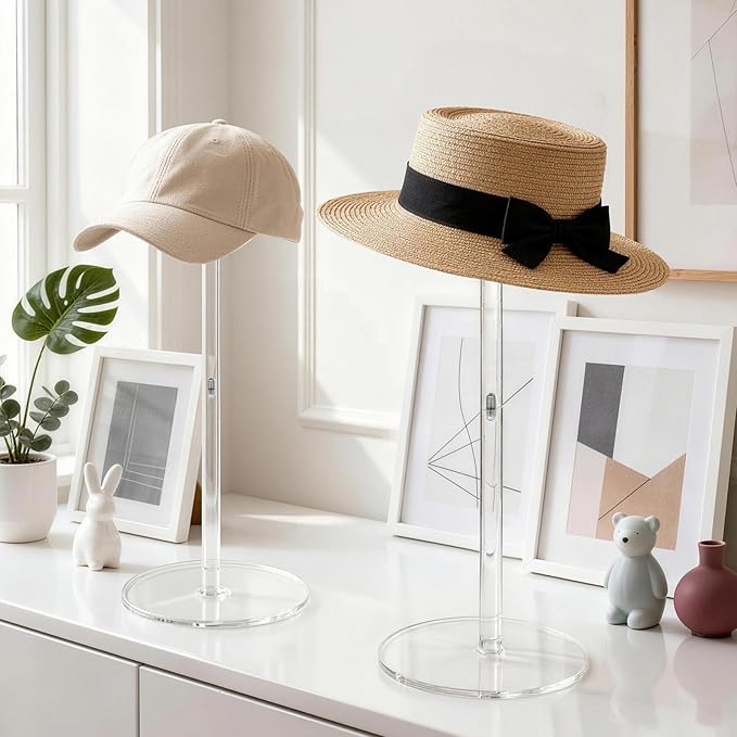 2-Pack Hat Stand for Baseball Caps, Clear Acrylic Dual Desktop Display Holders with Dome Support, Ideal for Bedroom, Closet, Entryway or Retail Showcase