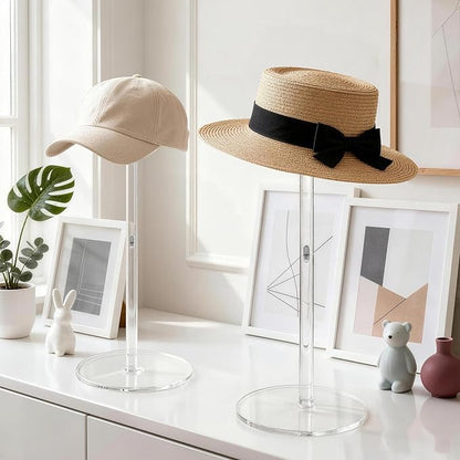 2-Pack Hat Stand for Baseball Caps, Clear Acrylic Dual Desktop Display Holders with Dome Support, Ideal for Bedroom, Closet, Entryway or Retail Showcase