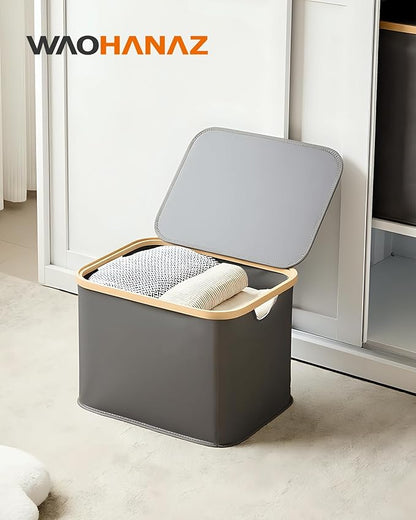 Storage Basket with Lid and Handles, 40L Fabric Bin for Shelf, Closet, Toy Organization, Collapsible Storage Organizer for Home, Grey