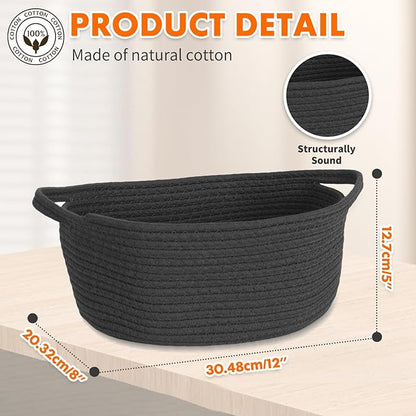 ShellKingdom Storage Basket with Handles, Empty Gift Basket with Gift Bags and Ribbon, Small Woven Baskets for Home, Nursery Storage Organizer, 12 X 8 X 5 INCH, Black