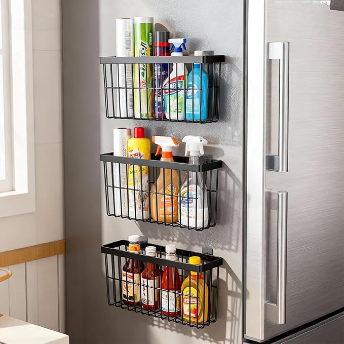 Kitchen Cabinet Door Storage Box, Self Adhesive Wall Mounted,Wardrobe/Bathroom/Refrigerator Small Items Organizer,Oil bottle/Seasoning storage (3 Piece)