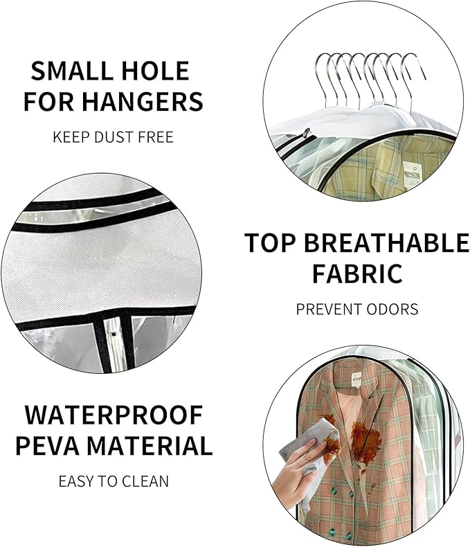 Clear Garment Bags for Hanging Clothes, 10" Gusseted Garment Covers for ClosetStorage, 40"Long Hanging Plastic Clothes Cover for Coat, Dress, Fur, BreathableFabric,Keep Clothes Neat and Tidy