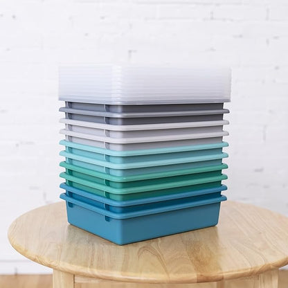 ECR4Kids Letter Size Plastic Tray Organizer with Lids, Small, Storage Bins, Contemporary, 10-Piece