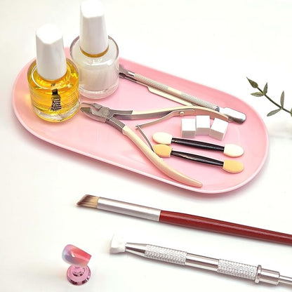 Nail Tray Pink Manicure Tool Tray Display Nail Art Dish Storage Oval Manicure Tray Jewelry Rhinestone Cosmetics Organizer Decorative Small Storage Plate