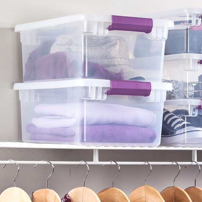 Sterilite 12-Pack ClearView Latch Box, Stackable Organizer Bins with Lids, 15 Quart - Clear Plastic Organization Containers for Closet, Bedroom, Shelving Units and Home or Office Storage