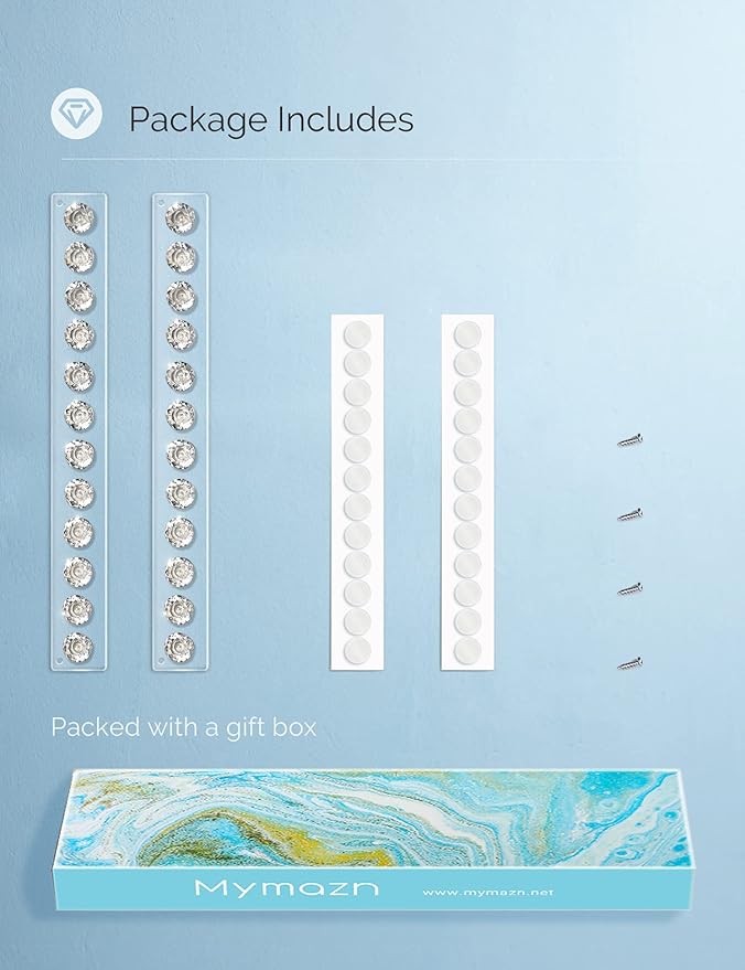 Mymazn 2 Pack Acrylic Necklaces Holder Hanging Jewelry Organizer Wall Mounted Necklace Hangers with 12 Hooks, Clear Jewelry Hangers for Necklace Organizer for Girls Women, Necklace Hooks for Wall
