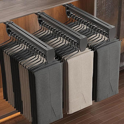 Pull Out Valet Rod for Pants Hangers, Top Mounted Adjustable Sliding Closet Rail, Made of Aluminum Alloy, Smooth Pull-Out, Heavy Duty Trouser Rack Bar for Skirts, Shirts