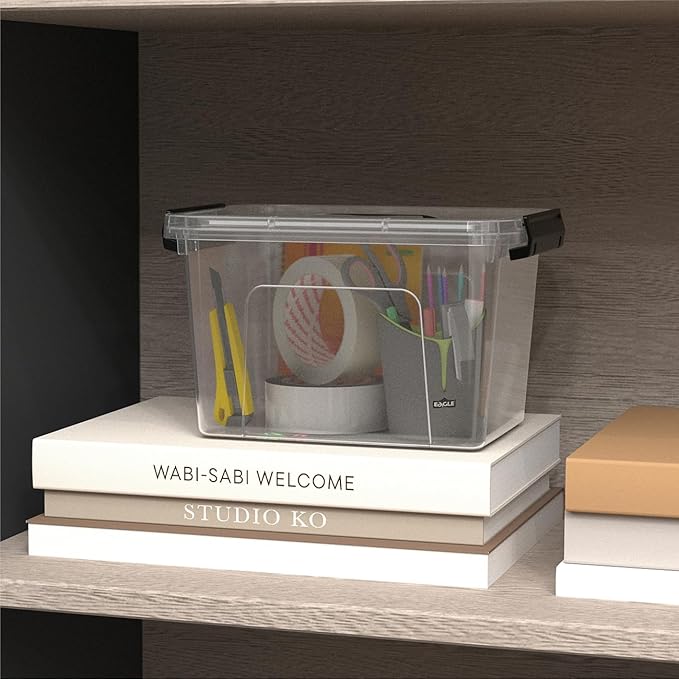 Stackable Clear Storage Bins with Latching Lids, 6-Quart (5-Pack) - Durable Plastic Organizing Containers with Handles for Home, Office, Closet & Pantry Organization