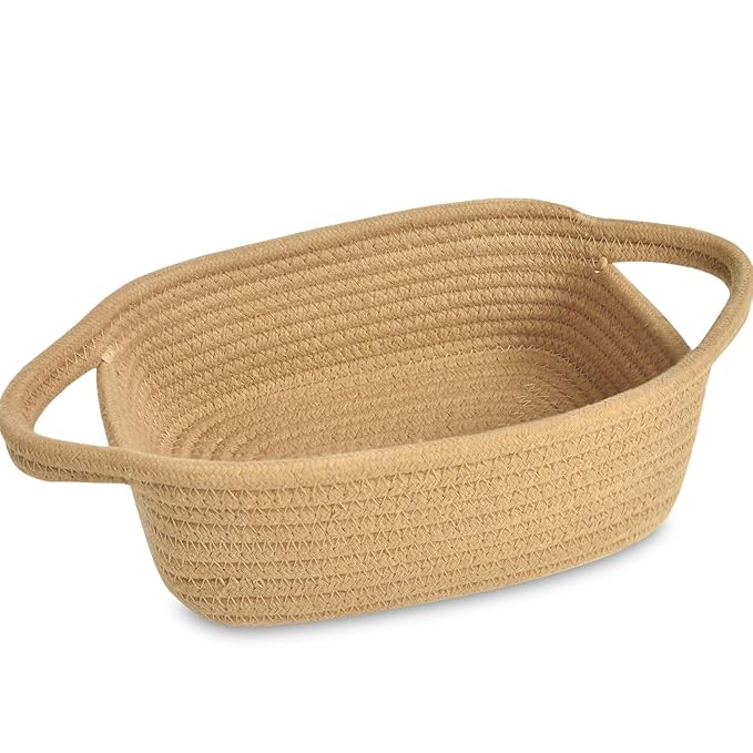 ABenkle Small Storage Basket - Mini Cotton Rope Woven Shelf Basket, Cute Boho Decorative Toy Dog Cat Container for Nursery, Bedroom, Spa, Empty Gift - XS, Brown