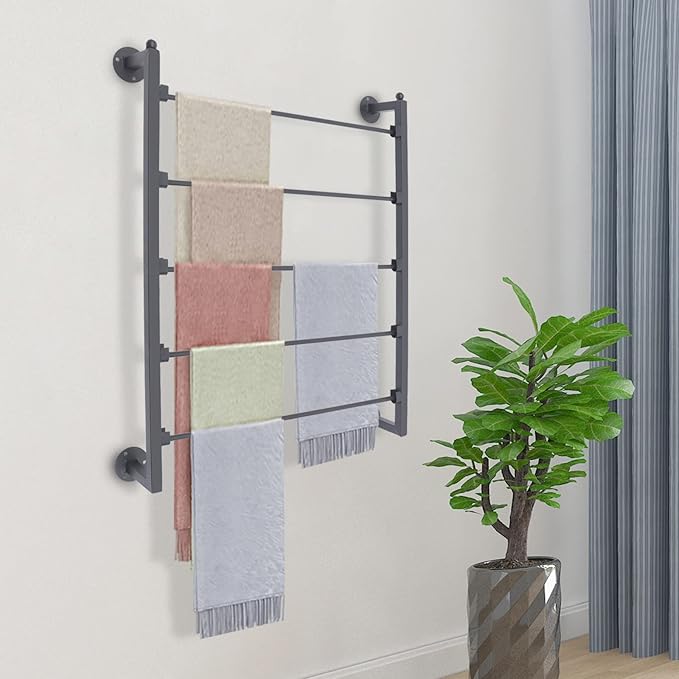 5 Tier Wall Mounted Scarf Rack, Metal Ribbon Storage Organizer, Multi-Purpose Retail Display Tie & Scarf Rack, Space-Saving Shawl Belt Towel Storage Rack for Home Clothing Retail Store