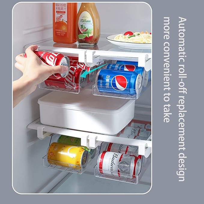 Fridge Drawer Can Organizer, Rolling Soda Can Organizer for Refrigerator, Can Dispenser for Refrigerator Soda Dispenser for Fridge Plastic Dispenser Bin Suitable for Cans(Clear)