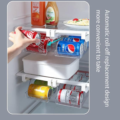 Fridge Drawer Can Organizer, Rolling Soda Can Organizer for Refrigerator, Can Dispenser for Refrigerator Soda Dispenser for Fridge Plastic Dispenser Bin Suitable for Cans(Clear)