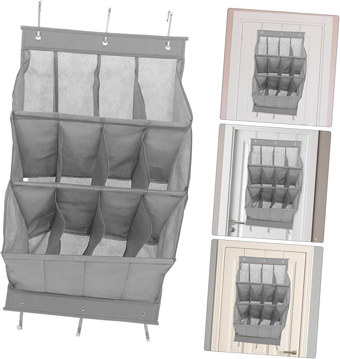 ULTECHNOVO 12Grid Over Door Shoe Storage Mounted Organizer for Shoes Boots and Accessories for Space Optimization Bathrooms Bedrooms