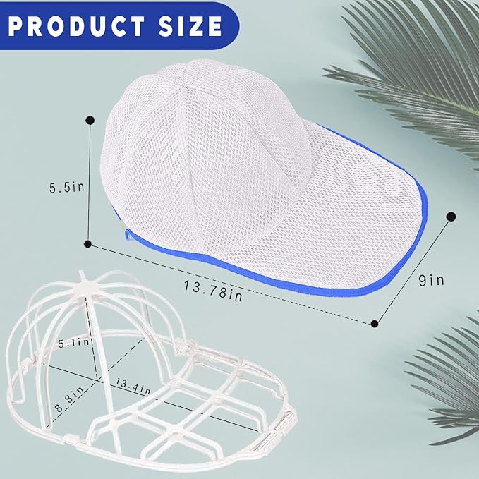 2 Pack Hat Washer Cage for Washing Machine, Baseball Cap Washing Cage, Hat Cleaner for Flat and Curved Ball Caps (Sapphire 2pcs)
