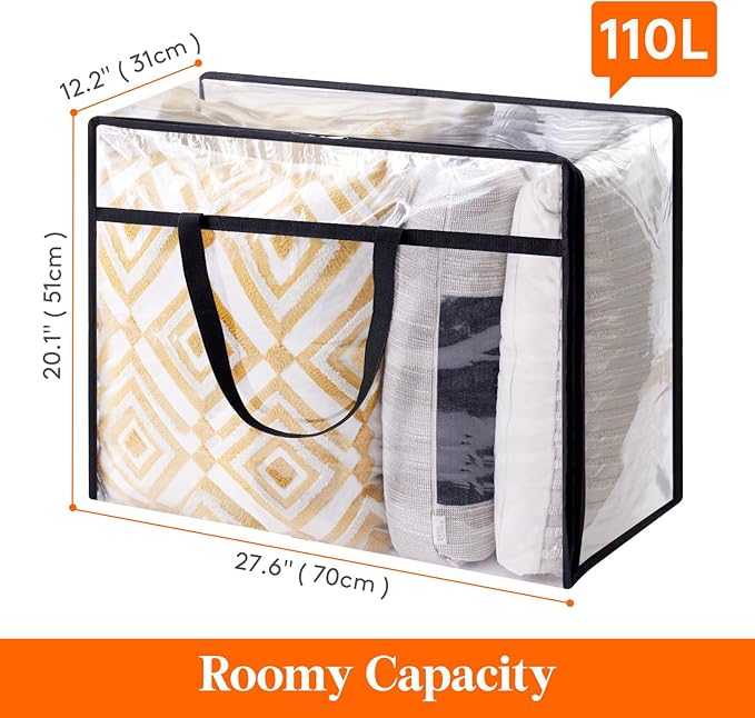 Lifewit 2 Pack Clear Clothes Storage Bags, 110L Plastic Blanket Storage Bag, Vinyl Foldable Moving Bags with Zipper, Closet Organizers and Storage Containers for Bedding, Duvet, Comforter