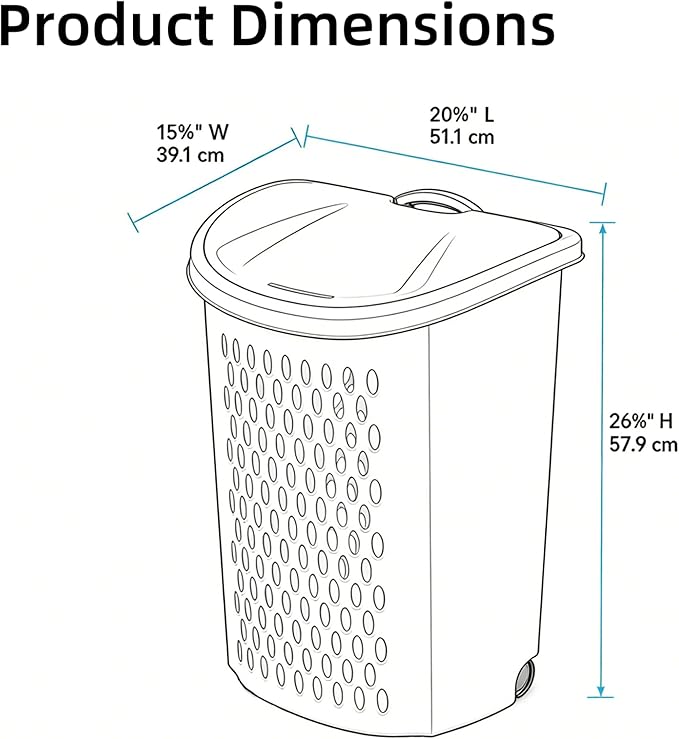 Laundry Basket with Wheels, Lid, and Handles for Easy Rolling, Dirty Clothes Organizer, White, 1 Pack