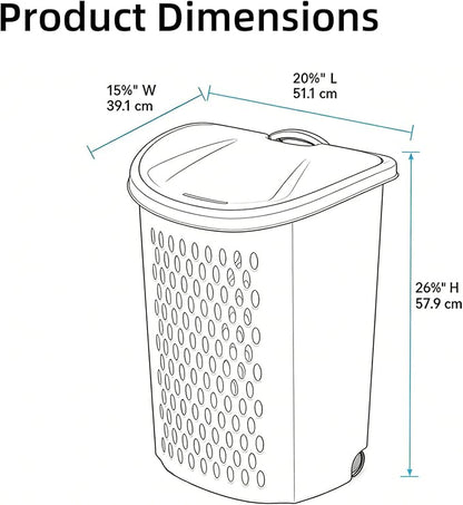 Laundry Basket with Wheels, Lid, and Handles for Easy Rolling, Dirty Clothes Organizer, White, 1 Pack