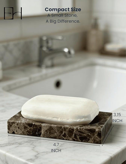 Marble Soap Dish for Shower - Stone Soap Tray Holder, Natural Soap Bar Holder Countertop Caddy, Marble Bathroom Accessories (Emperador Dark)