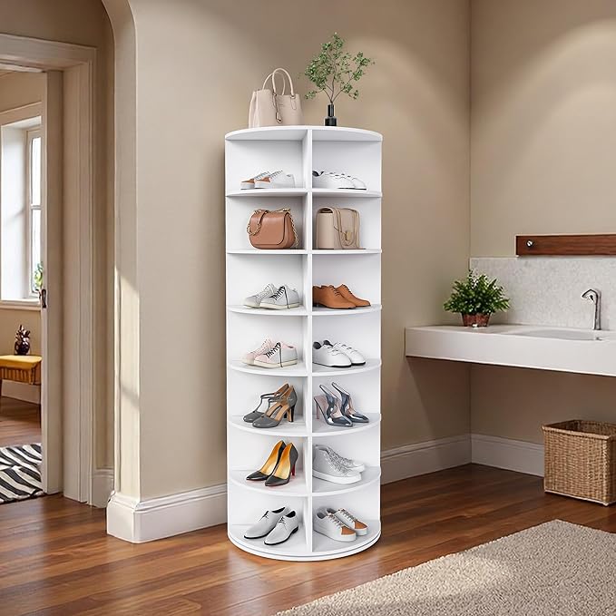 7-Tier Rotating Shoe Rack Tower, Spinning Shoe Tower Display Lazy Susan, Revolving 360° Shoe Rack Storage Round Carousel, Vertical Handbag Rotate Shoes Closet Organization