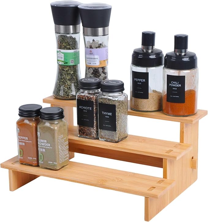 JinDoWin 3 Tiered Spice Rack Organizer for Cabinet,Spice Organization for Cabinet, Seasoning Organizer,Spice Shelf and Spice Organizer for Cabinet,Pantry Organizers and Storage (2 Pack, Small)