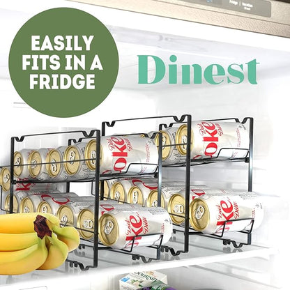 DINEST 2-Pack Stackable Soda Can Organizer - Rust Resistant Rack Dispenser for 24 Cans - Easy Assembly, Great Storage for Refrigerator, Pantry, and Cabinets in Sleek Black Design