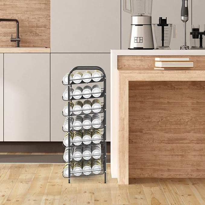 DOMYDEVM Can Rack Organizer, 7-Tier Can Storage Organizer, Black Beverage Soda Holder Holds up to 84 Can, Can Drink Storage Organizer for Pantry Kitchen