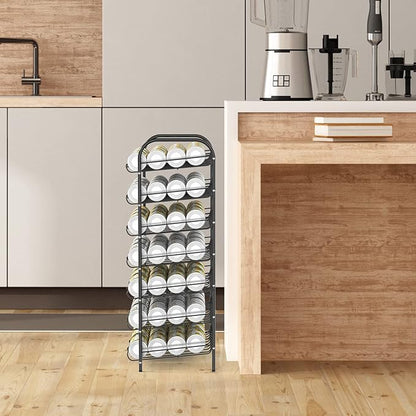 DOMYDEVM Can Rack Organizer, 7-Tier Can Storage Organizer, Black Beverage Soda Holder Holds up to 84 Can, Can Drink Storage Organizer for Pantry Kitchen