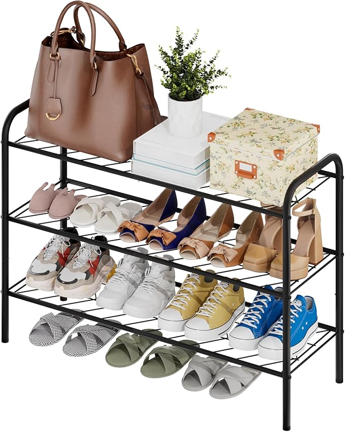 viewcare Shoe Rack for Closet, 3-Tier Long Shoe Rack for Entryway & Garage, Sturdy Metal Construction, Shoe Organizer Holds 8-12 Pairs