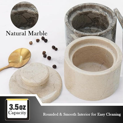 MARBLOUS KRAFTS Marble Salt Cellar 3" Inch Oceanic and Verona Celtic Salt and Spice Holders, DiningTable Decor for Kitchen & Home, Sea Salt Holder with Lid Storage Container, Gift for Mom