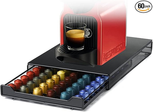 HiveNets Capsule Drawer Coffee Pod Storage Compatible for Nespresso Support Metal Holder 60 Pcs