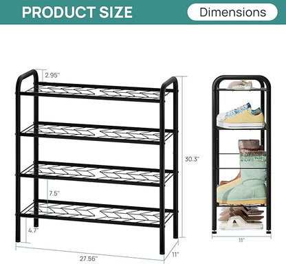viewcare Shoe Rack for Closet, 4-Tier Small Shoe Rack for Entryway & Garage, Black Shoe Organizer Holds 10-14 Pairs, Sturdy Metal Construction