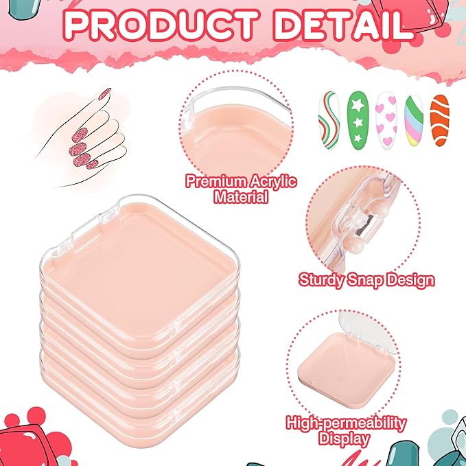 AceOrbit Press on Nail Boxes with 180 Pcs Adhesive Double Sided Tape Acrylic Press on Nail Packaging Cases Transparent Storage Case Organizer for Display Art Salon Supplies(Pink,48 Pcs)