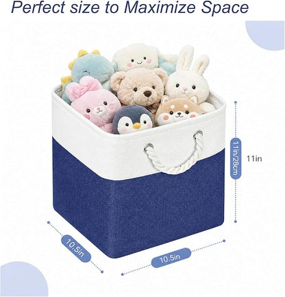 Cube Storage Bins, Collapsible Fabric Storage Cubes Bins, 11 Inch Cube Storage Bins with Handles, Foldable Storage Cubes (White/Navy, 6Pack)