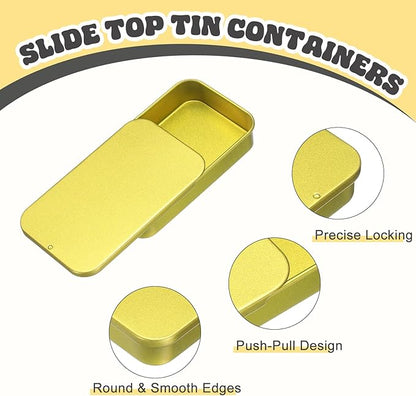 uxcell 8Pcs Slide Top Tin Containers, Mini Metal Empty Tins Box with Sliding Lids, 3.1"x2"x0.6" Rectangular Storage Organizers for Lip Balm, Solid Perfume, Small Items, Light Gold