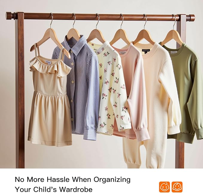 Kid Hangers 18 Pack Soild Wooden Hanger,Natural Smooth Finish Wooden Baby Hangers with Non Slip Notches & Anti-Rust 360 Swivel Hook,Durable Toddler Hanger for Coat,Shirt,Dress
