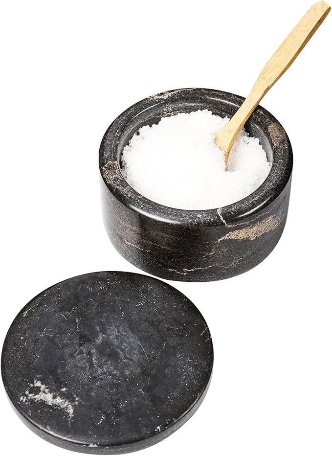 Marble Salt Box Salt Cellar with Lid 4 FL OZ Salt Holder Storage Container for Counter Salt Holder