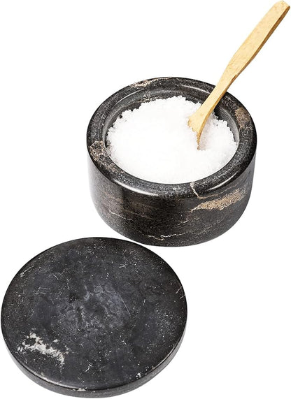 Marble Salt Box Salt Cellar with Lid 4 FL OZ Salt Holder Storage Container for Counter Salt Holder