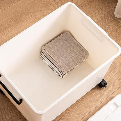 YUNGSHY 60 Quart white plastic large storage bins with lids,Durable Nestable container Secure Pull Handle organizing for home,school and office (white, 3 L)