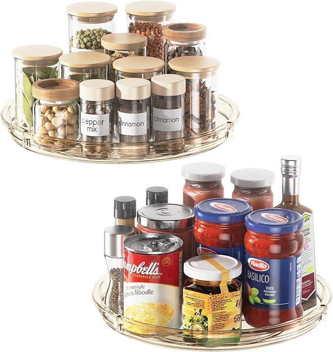 LAMU 2 Pack Lazy Susan Organizer 9.25 inch Lazy Susan Turntable for Cabinet, Rotating Spice Organization for Cabinet, Kitchen, Table Top, Countertop, Pantry Fridge Organizers and Storage, Amber