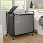 Laundry Sorter 4 Sections 48 Gal, Rolling Laundry Basket with Lockable Wheels and Lid, Laundry Hamper with 4 Separated Removable Bags Dirty Clothes Hamper for Laundry Room Organizer, Grey