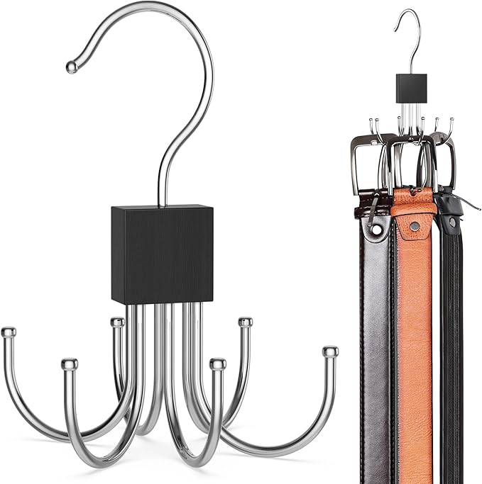 Belt Hanger, Belt Organizer for Closet 360° Rotatable Max 24 Belt Storage Space Saving Closet Organizers and Storage for Belt, Bra, Tank Top, Tie, Scarf, Purse 1Pcs