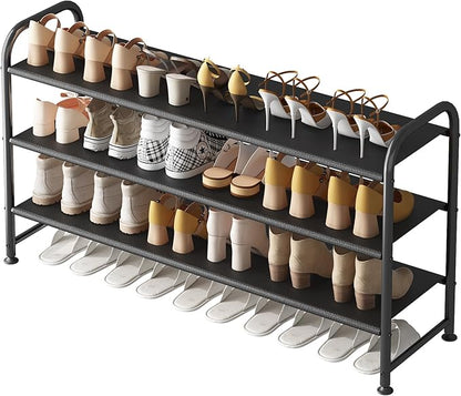 INGIORDAR Shoe Rack 3 Tier Long Storage Organizer Wide Metal Shoe Shelf for Closet Entryway Black